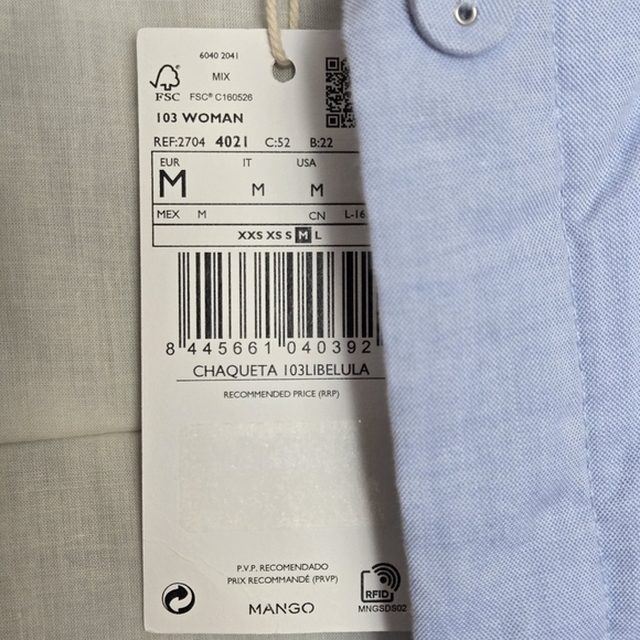 NWT MNG Mango Oversized Cotton Overshirt Jacket Shacket Shirt Blue Pockets M - Picture 8 of 13